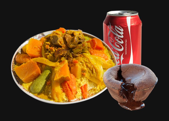 1 Couscous of your choice<br>
+ 1 Dessert of your choice<br>
+ 1 Drink of your choice.