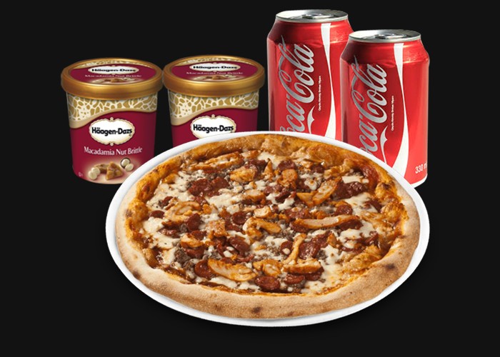 1 Pizza super au choix<br>
+ 2 Hagen-Dazs 100ml<br>
+ 2 Coca Cola 33cl.