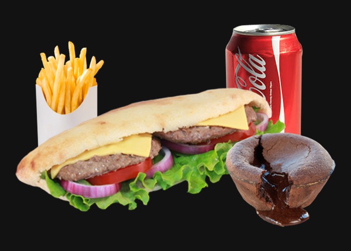 1 Sandwich cheese steak<br>
+ Fries<br>
+ 1 Dessert of your choice<br>
+ 1 Drink 33cl of your choice.