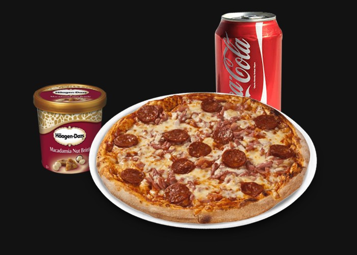 1 Small Pizza of your choice<br>
+ 1 Hagen-Dazs 100ml<br>
+ 1 Coca Cola 33cl.
