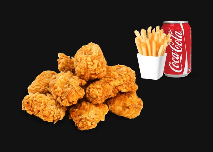 4 Pieces of chicken breast<br>
+ Fries or potatoes<br>
+ 1 Drink 33cl of your choice.